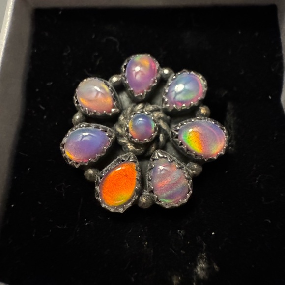 New sterling and iridescent stones adjustable ring - Picture 2 of 8